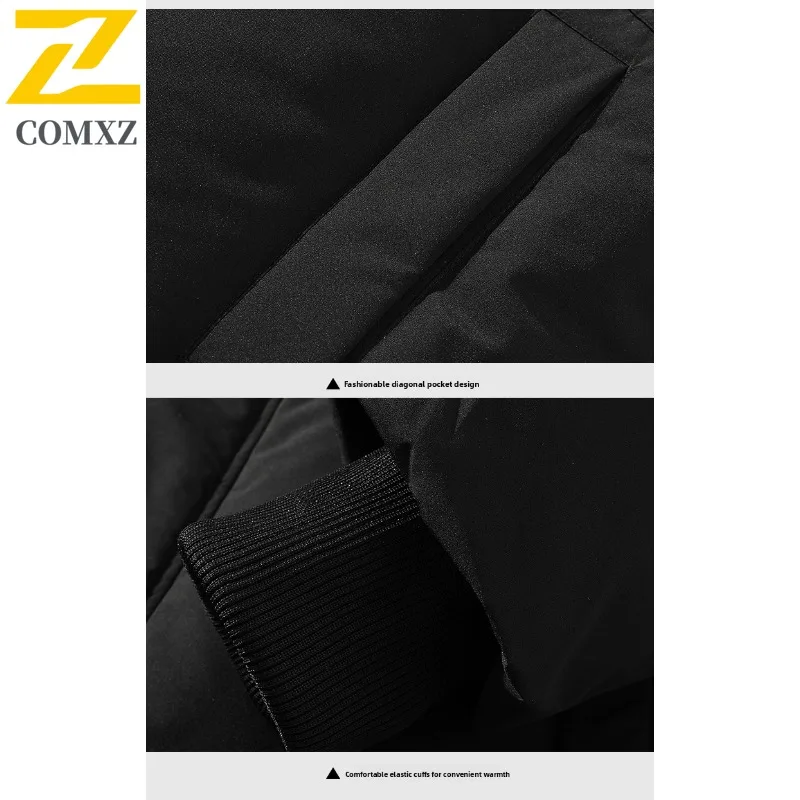 COMXZ 2024 Winter Korean Style Thickened Padded Coat Men's Fleece Lined Parka Trendy Loose Fit Outwear Jacket