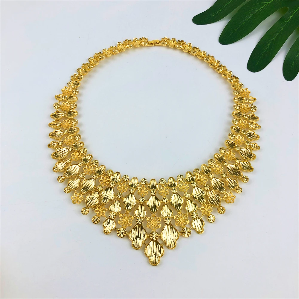 مجموعة مجوهرات فاخرة أصلية مطلية بالذهب عيار 18 قيراط للنساء، قلادة ذهبية عصرية، حلق، سوار، خاتم، هدايا زفاف في دبي