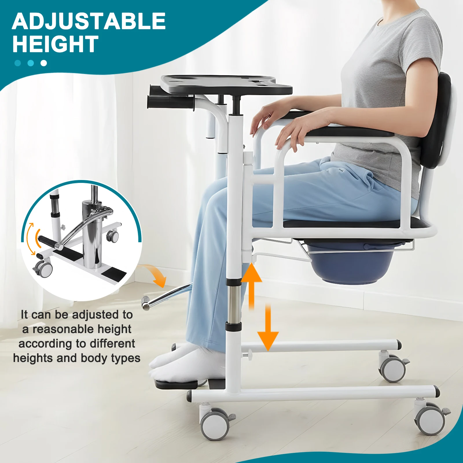 

4 in 1 Footrest Hydraulic Lift Seat with Caster Manual Patient Lift Transfer Chairs 300LBS Load Capacity for Elderly & Household
