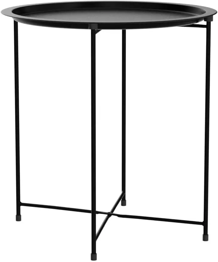 

Round Side Table Coffee and Tea Table, 47 X 51cm, Metal Tray, Bedside Table Sofa Table for Living Room Bedroom Balcony Patio