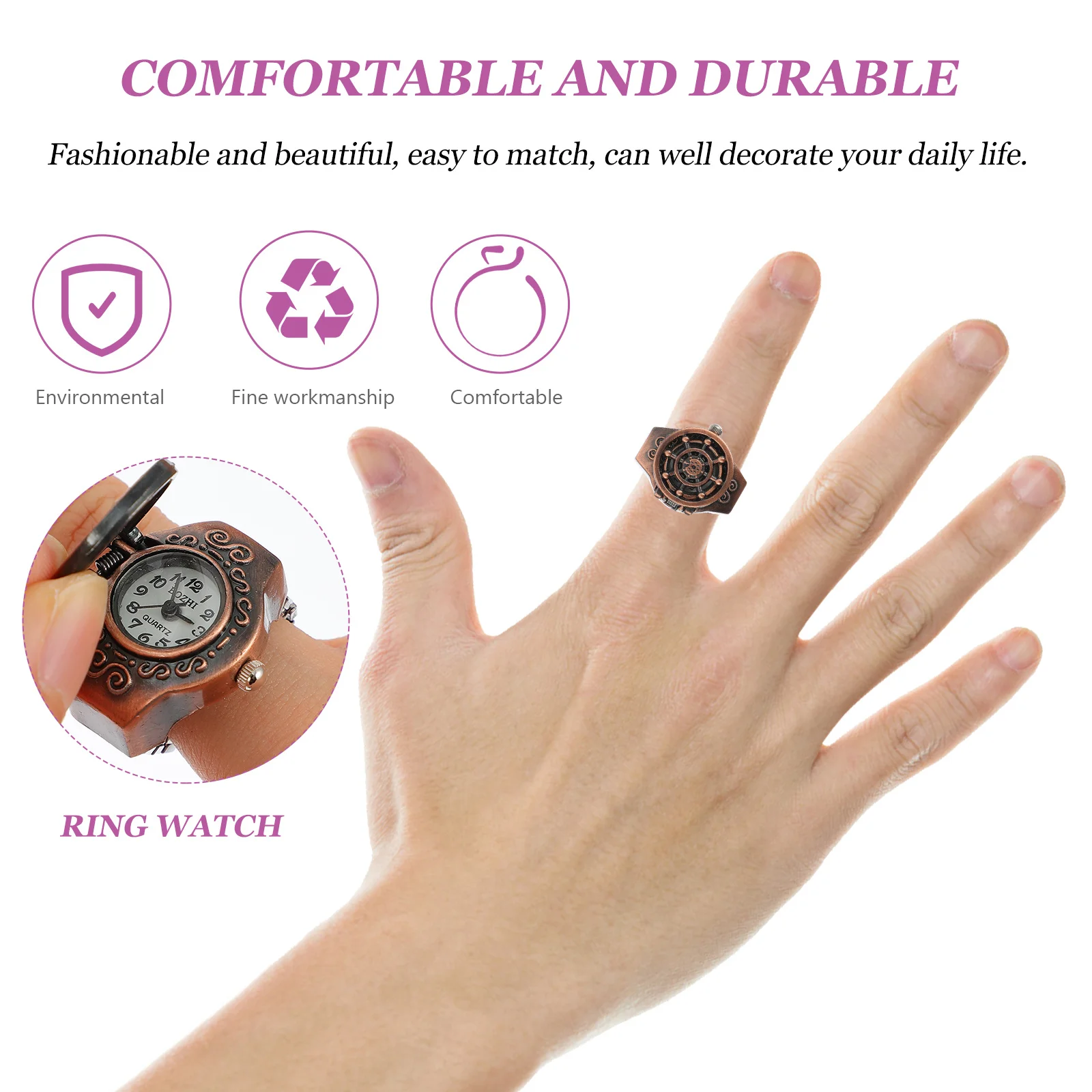 2 Stücke Schiff Rad Ring Uhren Vintage Zinklegierung Langlebig Flip Open Cover Elegante Mode Uhr für Frauen Ring Uhr