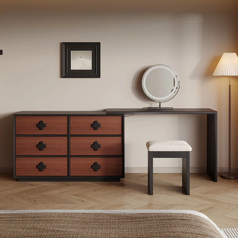 

French retro dresser, chest and cabinet integrated, very narrow, medieval corner master bedroom, bedside makeup table