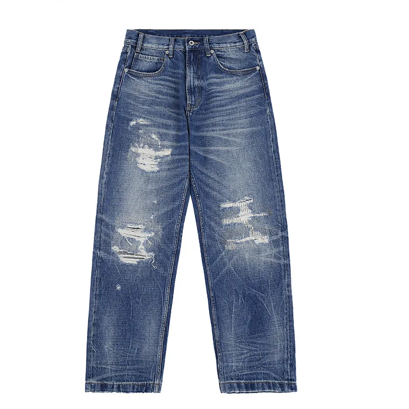 24AW wash damage cut texture straight jeans