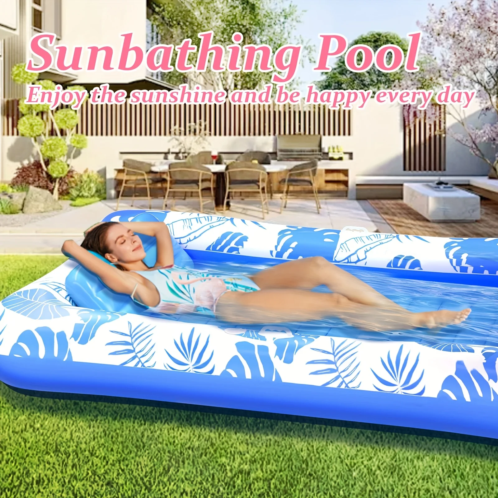 Bathtub Pillow Inflatable - แพยางเป่าลมขนาดใหญ่สำหรับสระว่ายน้ำ พร้อมหมอนถอดได้ ระบบสูบลมด้วยมือ เหมาะสำหรับงานปาร์ตี้ในน้ำและเป็นอ่างอาบน้ำสำหรับผู้ใหญ่