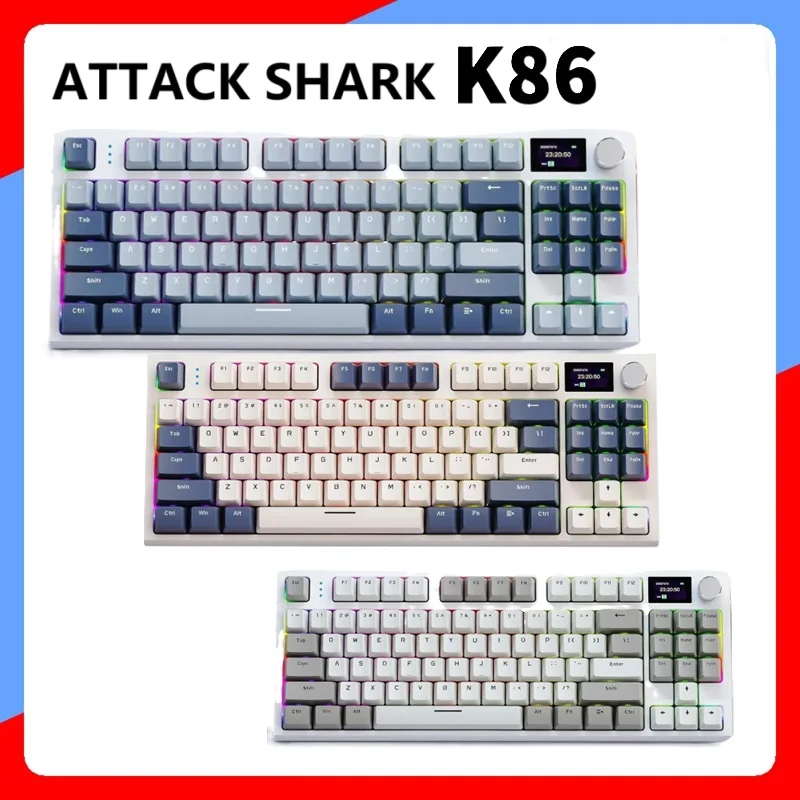 

NEW Attack Shark K86 Wireless Mechanical Keyboard 75% Layout Full Key Hot-swappable TFT Screen Metal Knob Macro Defined Keyboard