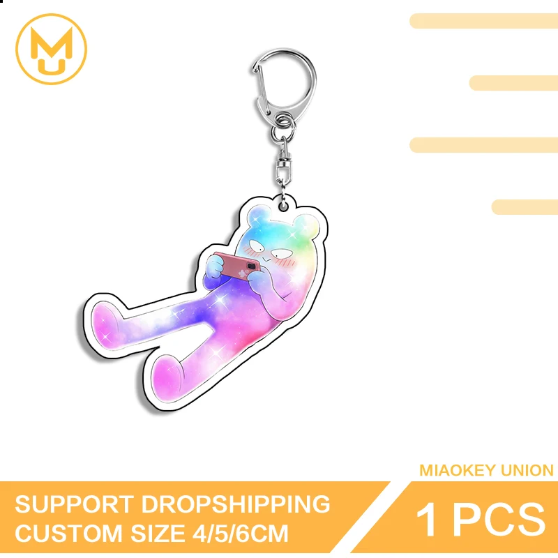 Miyu Anime Key Holder Transparent Y2K Portrait Acrylic Funny Eye Catching Neon Mini Bear Sitting Posture Play Phone Key Chains