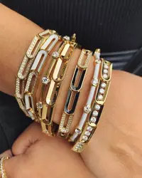 17cm 19cm Fashion Geometric Women Jewelry Gold Color 7 Neon Enamel CZ Paper Clip Open Link Chain Bracelet