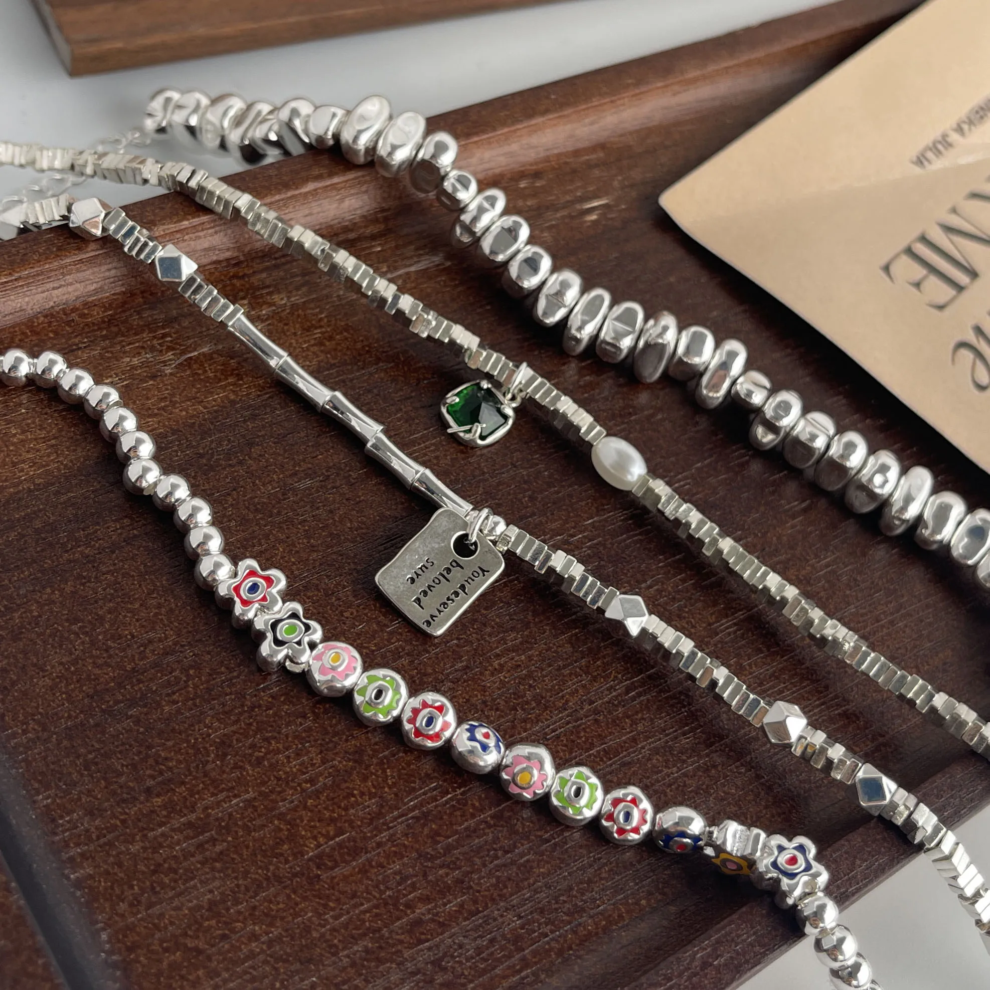 925 فضة أساور للنساء الرجال الملحقات الاتجاه خمر سلسلة ملونة قلادة مجوهرات الحفلات هدية