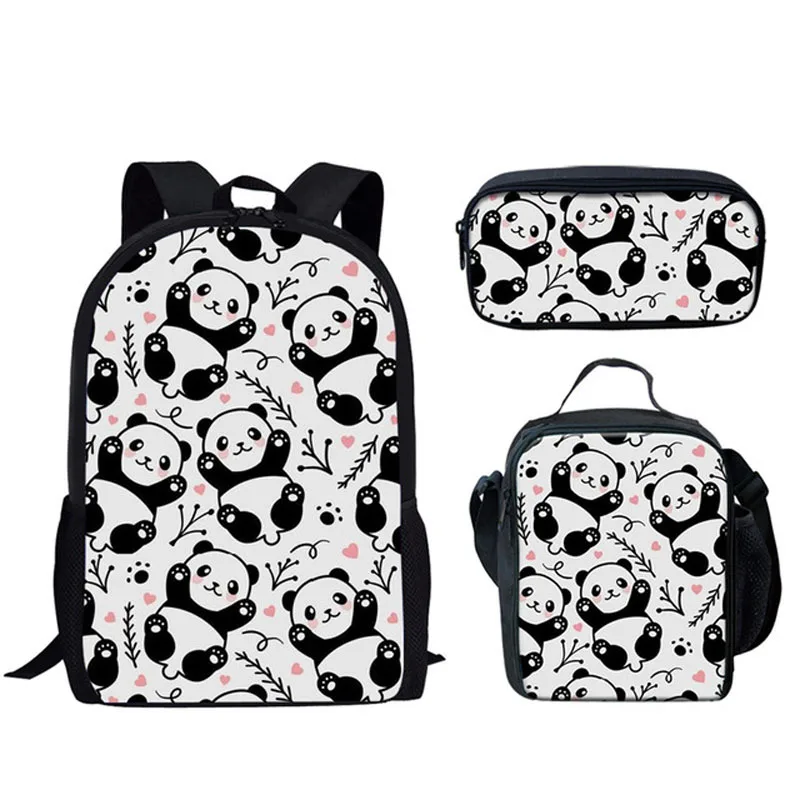 Tas sekolah motif kartun bayi Panda, 3 buah tas ransel buku kampus, tas ransel kasual Untuk remaja perempuan dan laki-laki