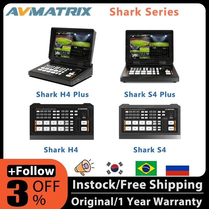 

AVMATRIX 4-Channel SDI/HD Shark H4/Shark H4 Plus/Shark S4/Shark S4 Plus 10.1 Inch Streaming Video Switcher