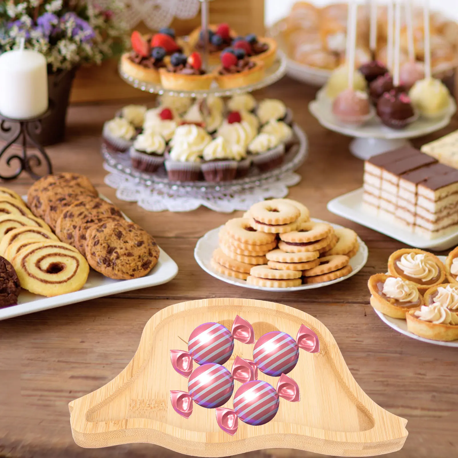 

Multipurpose Bamboo Fruit Tray Decorative Dessert Plate Snack Serving Tray Halloween Wedding Party Kitchen Storage Container