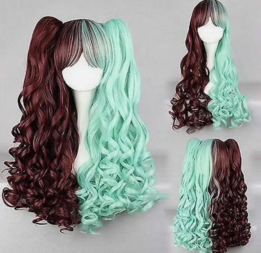 

NEW Long Multi-color Wavy Curly Lolita Style Cosplay Wigs Clip 2 Ponytails