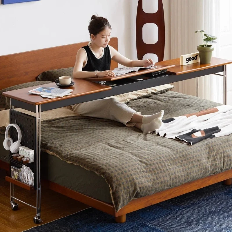 Solid wood bed desk household bedroom removable end of bed long table lazy computer desk