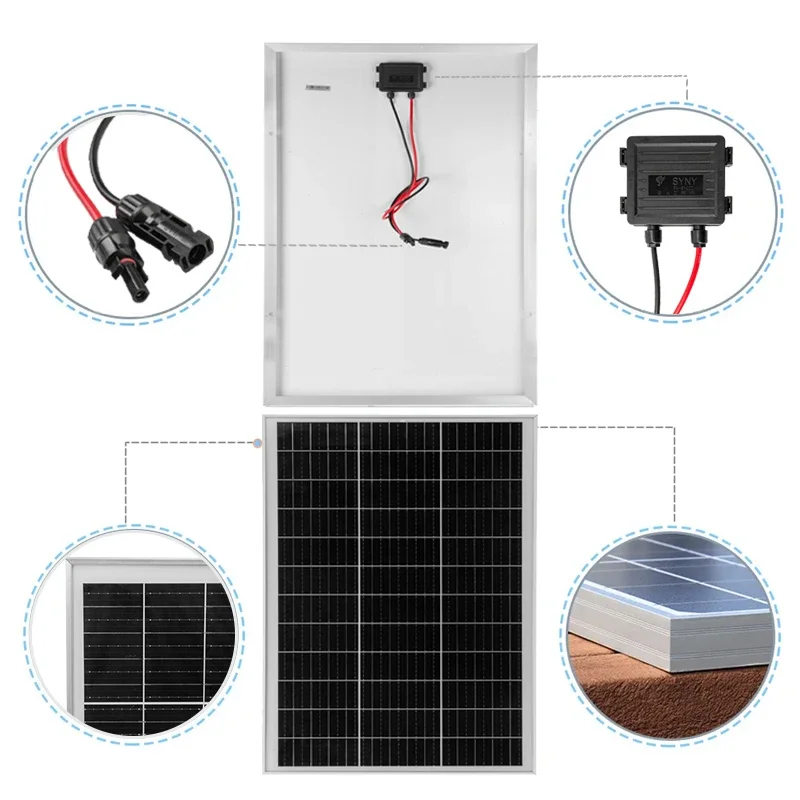 100W Rigid Glass Solar Panel 18V High Efficiency Portable Power Bank Flexible Charging Outdoor Solar Cells For Home/Camping