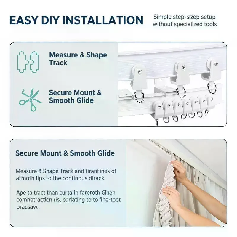 5M Flexible Curtain Track With Smooth Gliding Pulleys And Complete Mounting Kit Perfect For Bedroom Living Room Bay Window