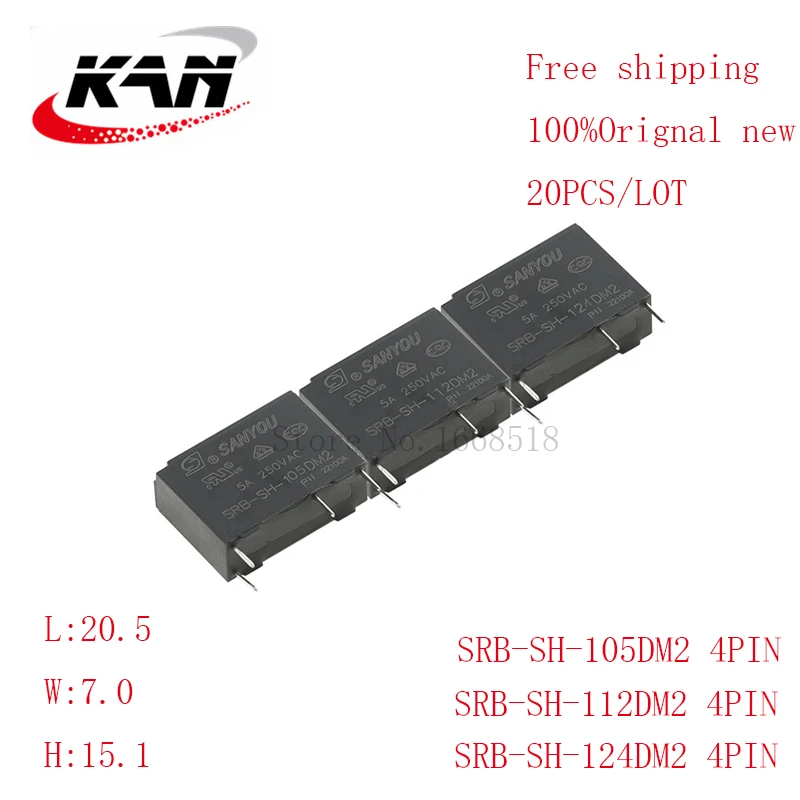 Free shipping 20pcs Power relay SRB-SH-105DM2 SRB-SH-112DM2 SRB-SH-124DM2 5VDC 12VDC 24VDC 5A 250VAC 4PIN Original New