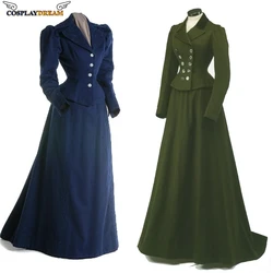 Victorian Steampunk Gothic Blue/Green Dress With Coat Medieval Retro Walking Dress Circus Theatre Costume For Women Custom Made