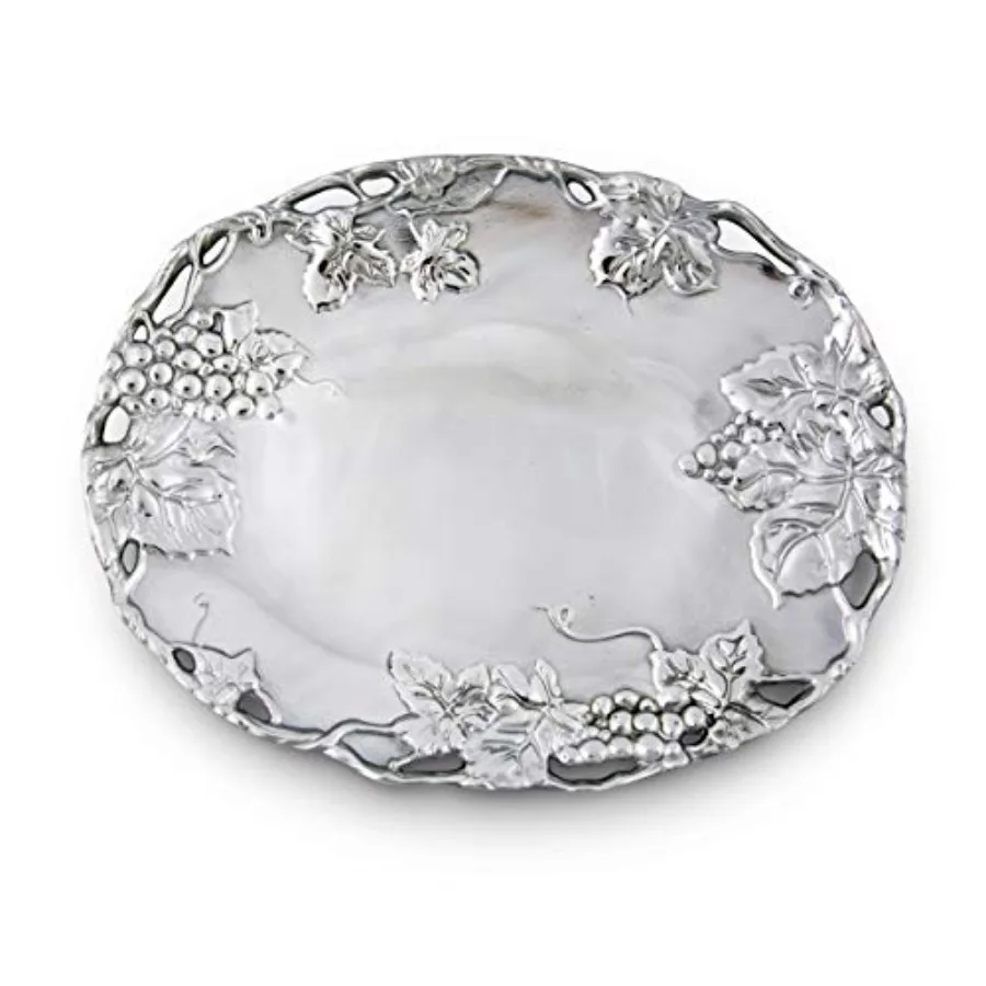 طبق عنب بيضاوي من الألومنيوم نمط العنب رمل مصبوب بجودة حرفية من الألومنيوم مصقول يدويًا خالي من التشويه 18.5 × 14.5 بوصة