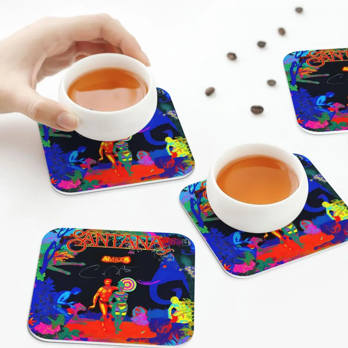 

Santana Band 1 Coasters Leather Placemats Waterproof Insulation Coffee Mats For Home Kitchen Dining Pads Set of 4