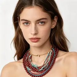 Vedawas Stone Bead Multilayer Necklace,Bohemian Handmade Banquet Party Women Accessories,Gifts for Lover and Friends