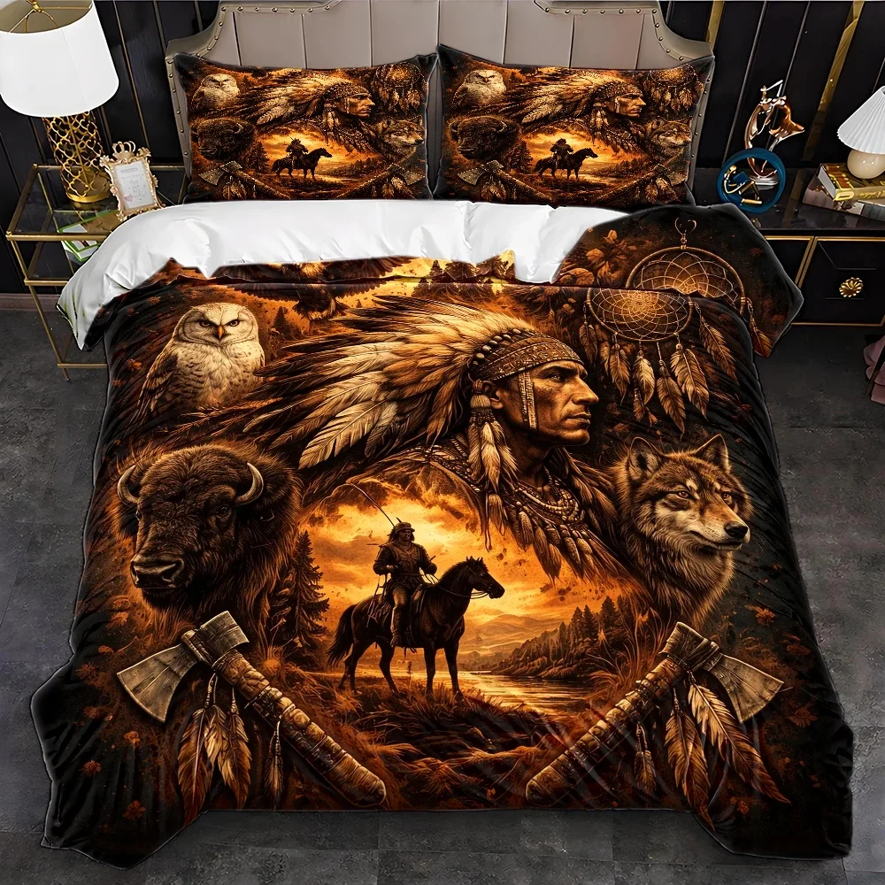 Indian Tribal Culture Theme Duvet Cover Set Multi Size Quilt Cover Queen Size Bedroom Bedding Decoration Machine Washable Adult Boy Girl Bedroom