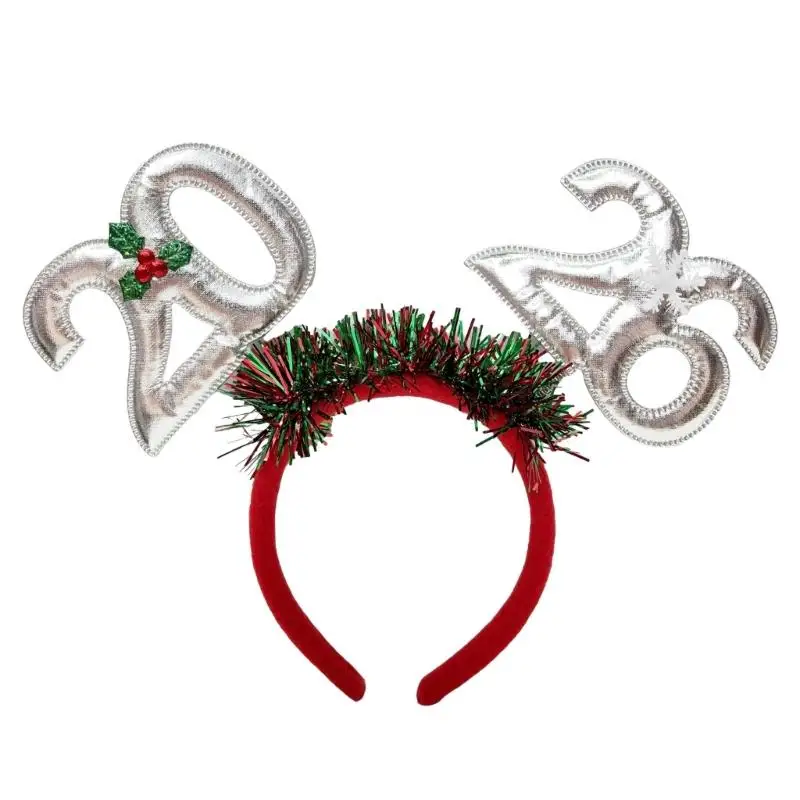 39BD 2026 Schimmernder Neujahrs-Kopfschmuck, Feiertagsparty-Haarreif mit gepolsterter Zahl für Abendpartys und Feiertagsfeiern – Detail 2