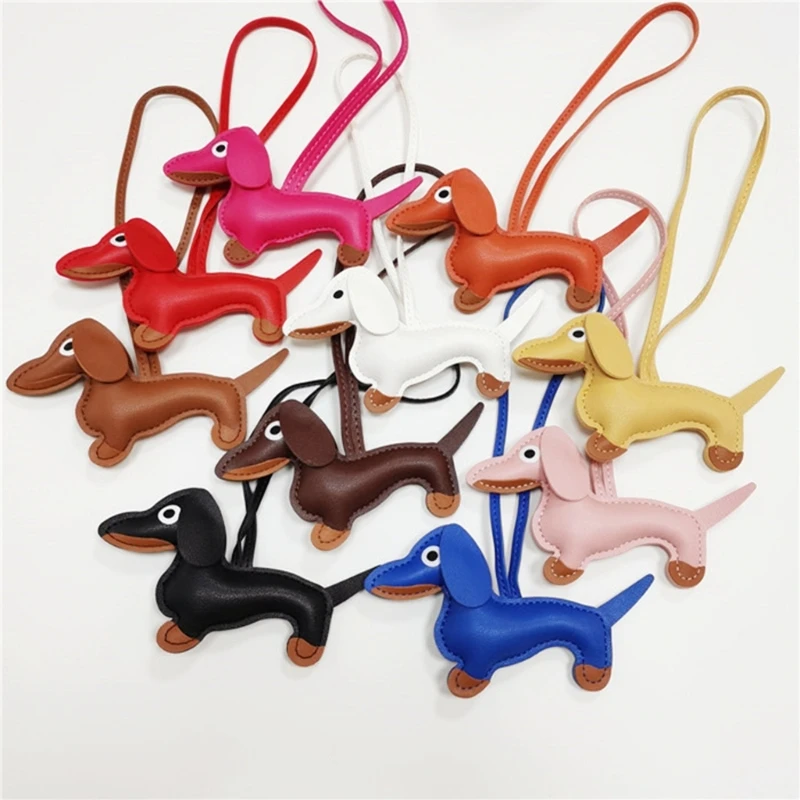 Mini Dachshund Dog Keychain Cute PU Leather Animals Keyring Hanging Ornament Backpack Handbag Charm Gift for Men Women