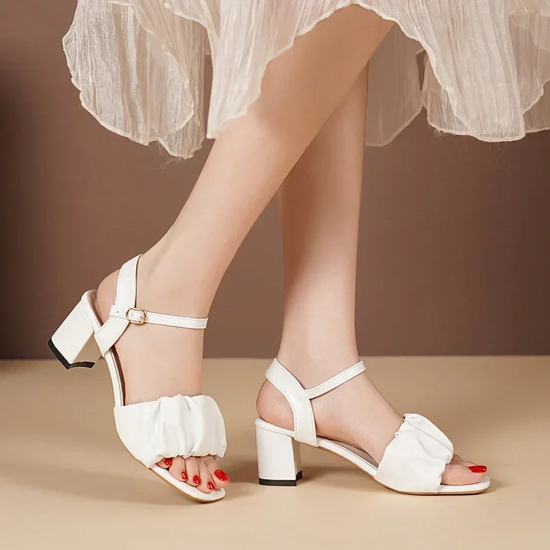 Size 35-42 New Fashion White High Heel Shoe Buckle Sandalias Grace Dress Female Designer Party Shoes 2023 Summer Women\'s Sandals