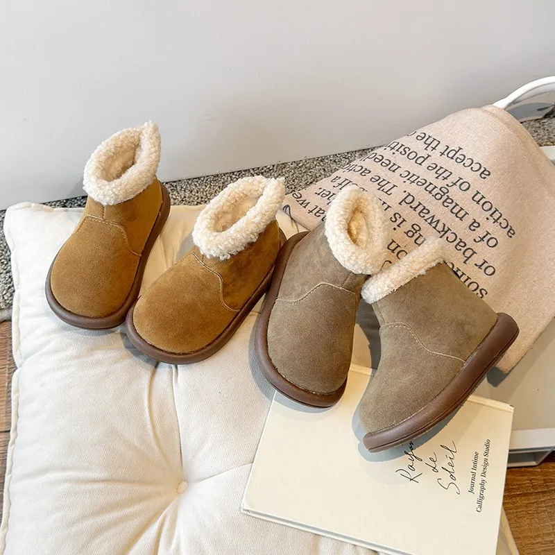 

2025 Children Lambhair Plush Short Boots Kids Shoe for Girl Boots Warm Soft Soles Winter Shoe for Girl Kids Kids Snow Boots