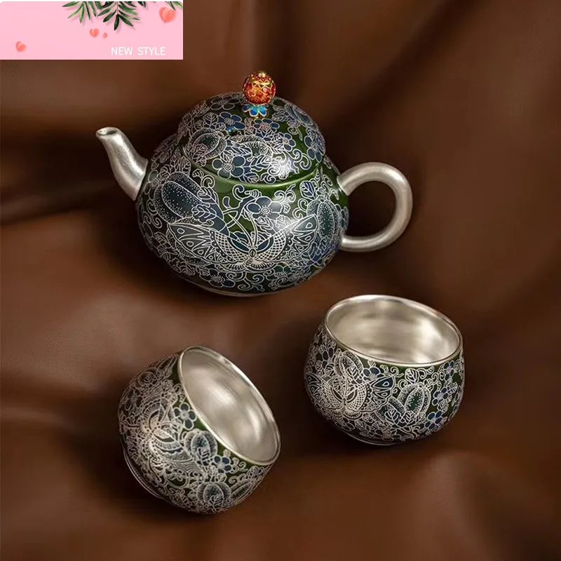 

140ml High Quality Silver Plated Ceramic Teapot Custom Portable Tea Sets Handmade Beauty Tea Infuser Chinese Tea Set Gifts