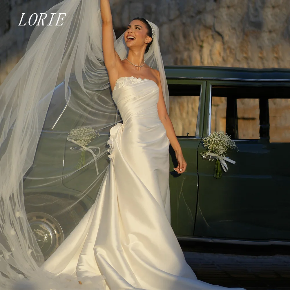 

LORIE Luxury 3D Flowers Mermaid Civil Wedding Dress Strapless Bridal Dresses Pleat Wedding Gown Customized 2026