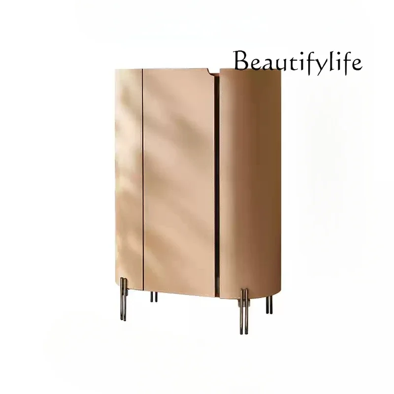 Italian minimalist light luxury saddle leather porch cabinet small apartment bedroom modern simple wall storage locker