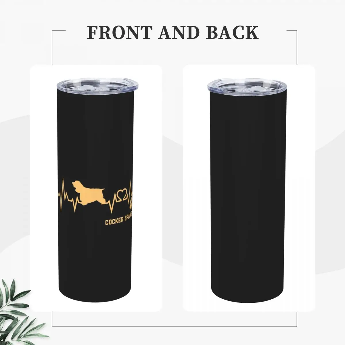 Cocker Spaniel Dog Lover Heartbeat ECG Pulse Pet Breed Paw Stainless Steel Tumbler Mug Thermal Cold Cups Straws With Lid 20oz