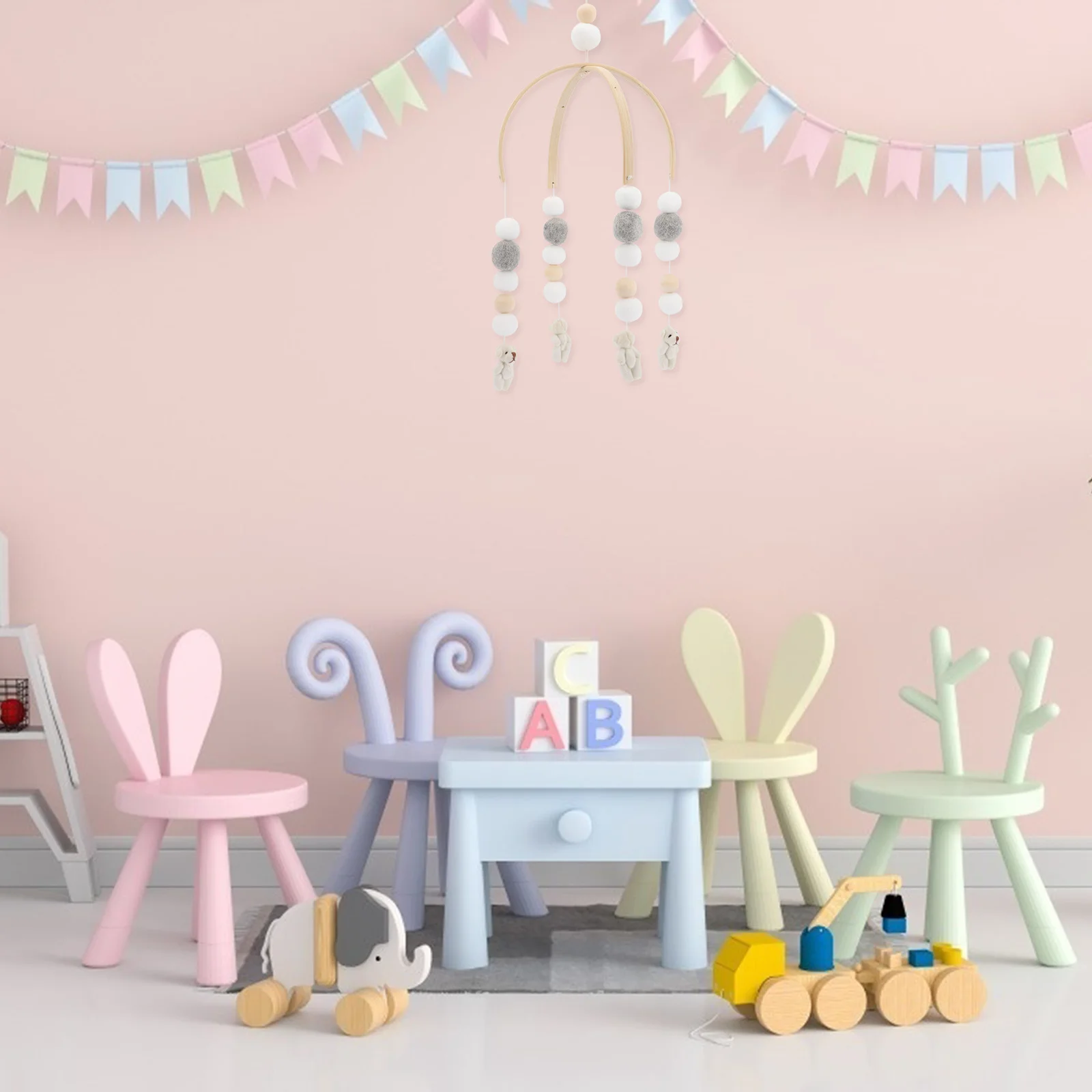 

Bear Baby Mobile Wooden Wind Chime For Crib Nursery Decoration Newborn Gift Baby Room Hanging Motor Skill Development