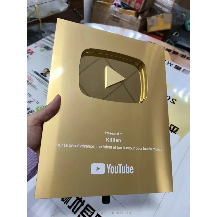 custom YouTube award Gold customized name YouTube play button award plaque