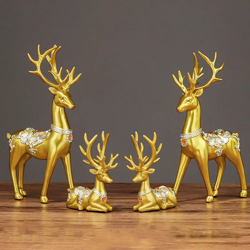

1 set Elk Craft Decors Set Resin Elk Statue Deer Figurines For Home Office Decor Xmas Gift Landscape Sculpture Desktop Ornaments