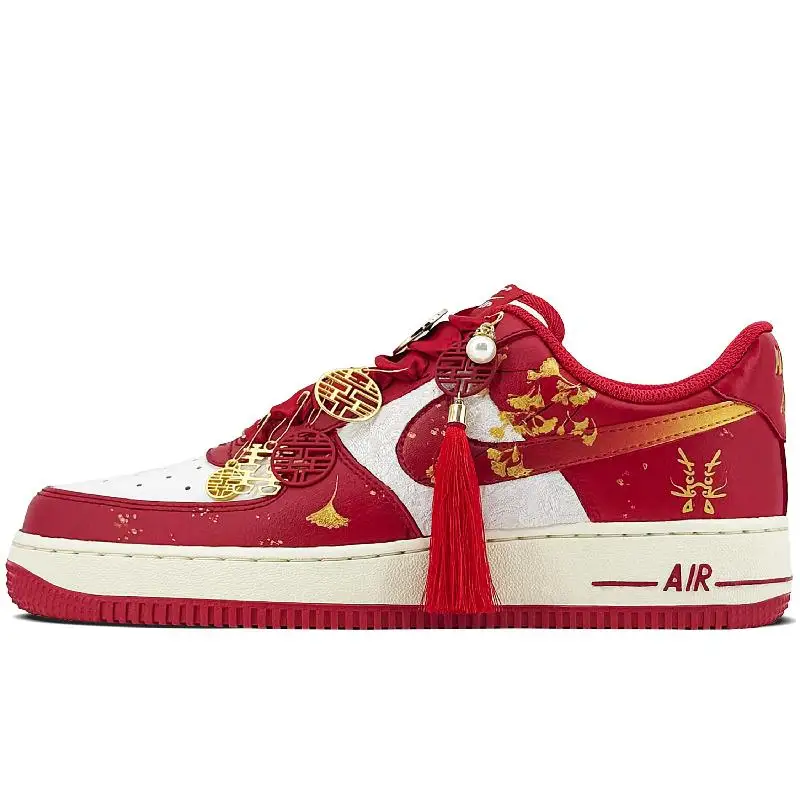 【Customize】Nike Air Force 1 Skateboarding Shoes Unisex Low-top Red/white/gold Sneakers shoes FN7439-133