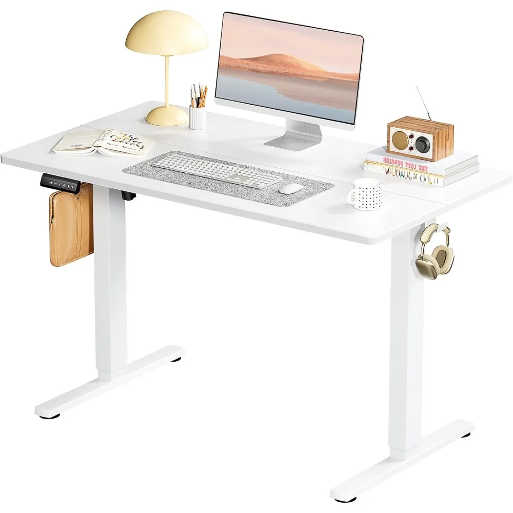 Computer Table, 40x24 Inch Ergonomic Rising Desks for Work Office Home, Modern Lift Motorized Gaming Desktop Workstation, White