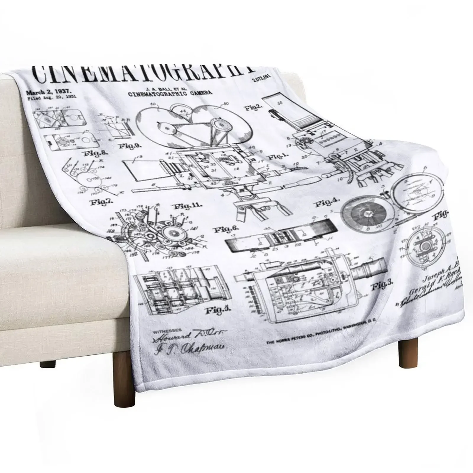 

Cinematography Movie Film Camera Vintage Patent Print Throw Blanket Furry Decorative Beds Blankets