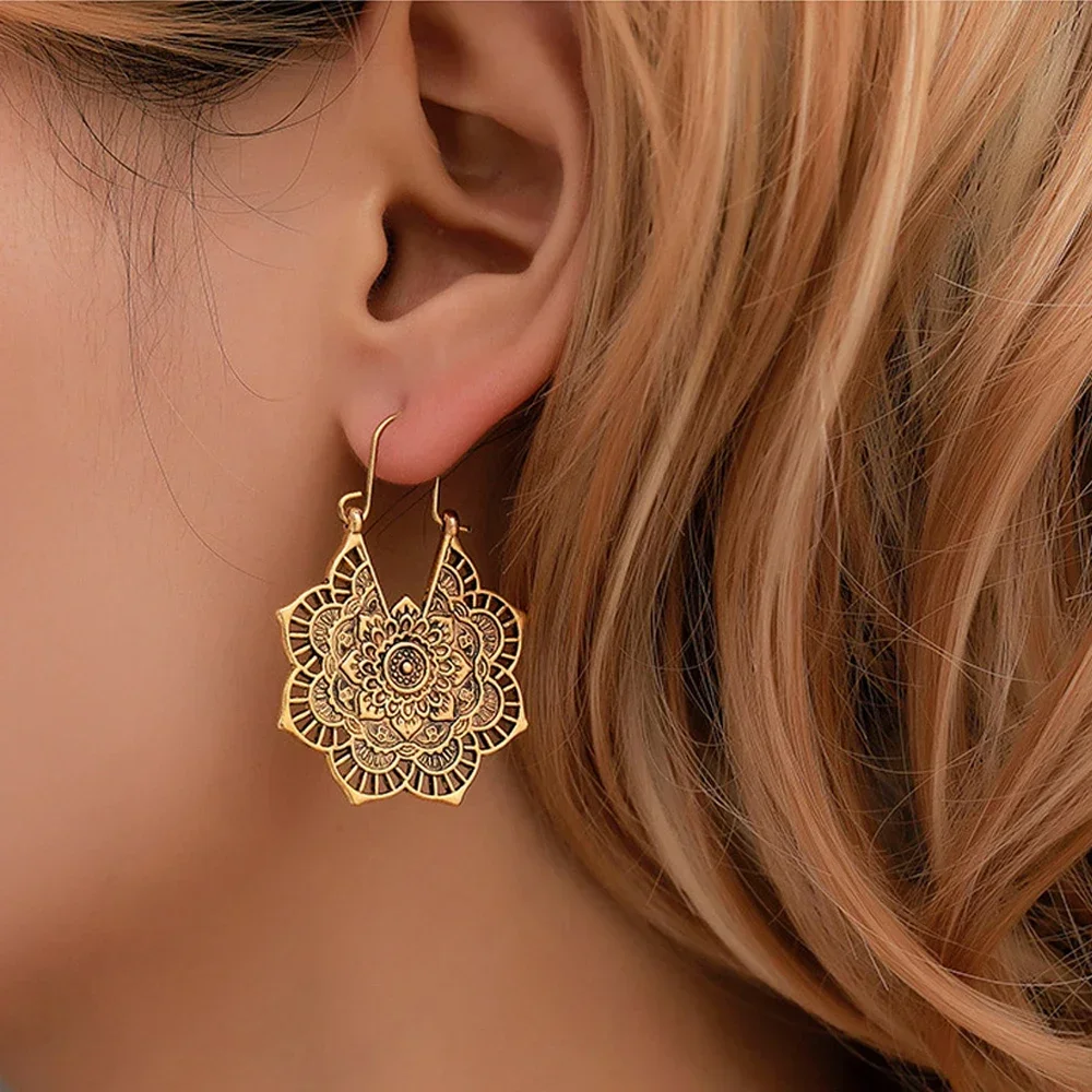 Boucle D’oreille Femmes New Antique Tribal Ethnic Hoop Dangle Mandala Earrings Boho Boucle Doreille Piercing Hoop Earrings 귀걸이