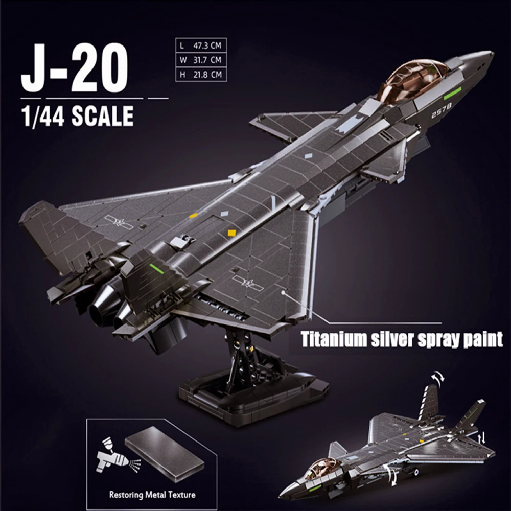 Military Invisible Carrier Based Plane J-35 J-20 Fighters Model Bricks Batter Bomber Combat Aircraft Building Blocks Toy Gifts