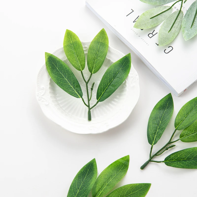 50/100 Stück künstliche Pflanzen, grüne Seide, Oleander-Blätter für Hochzeit, Girlande, Weihnachten, Heimdekoration, DIY-Süßigkeitsbox, Sammelalbum – Detail 3
