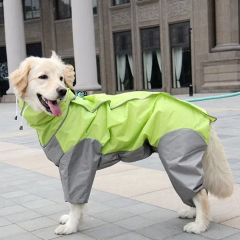 Pet Raincoat Large Dog with Golden Fur Samo Alaska Waterproof Four Legged Raincoat Dog Hooded Raincoat