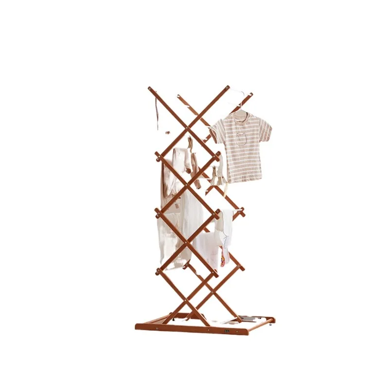 

Solid wood vertical folding multi-functional floor drying rack for babies