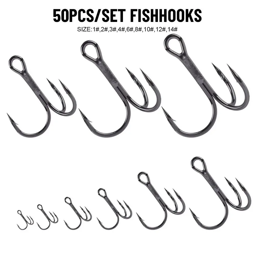 

50PCS/Set Black Nickel Lure Barbed Hooks Fishing Tackle Treble Jig High Carbon Steel Fishhooks