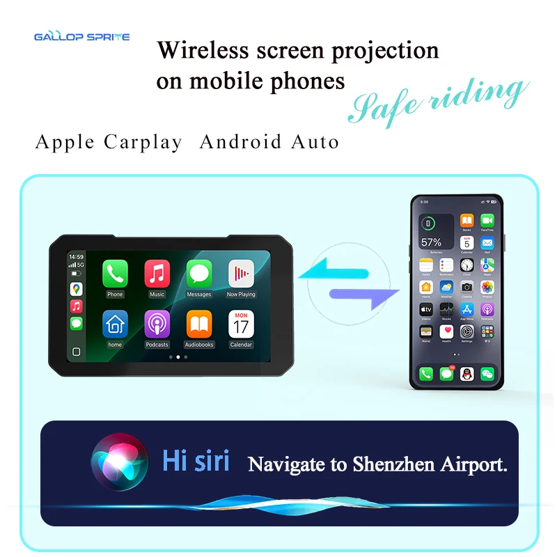 جالوب سبرايت 5 بوصة للدراجات النارية نظام تحديد المواقع والملاحة اللاسلكية CarPlay أندرويد السيارات IPX7 مقاوم للماء DVR محرك مسجل موتو مراقب