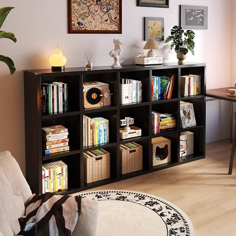 for Kalek Plaid Solid Wood Antique Bookcase Living Room Wall Display Cabinet Black Low Storage Shelf