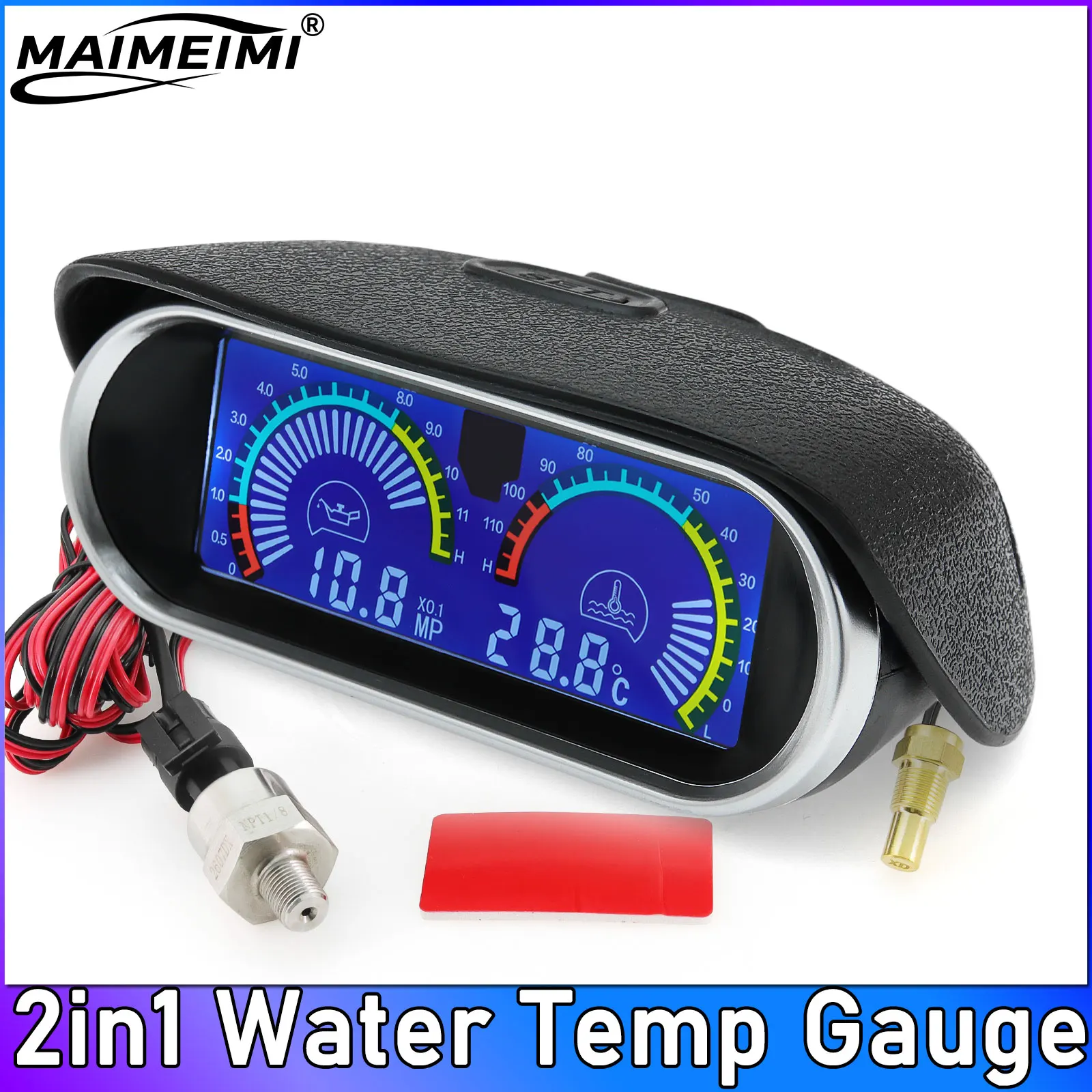 2in1 LCD Car Digital Gauge Oil Pressure + Water Temperature 12-24V Universal Multi-functional Car Truck LCD Meter 12-24V