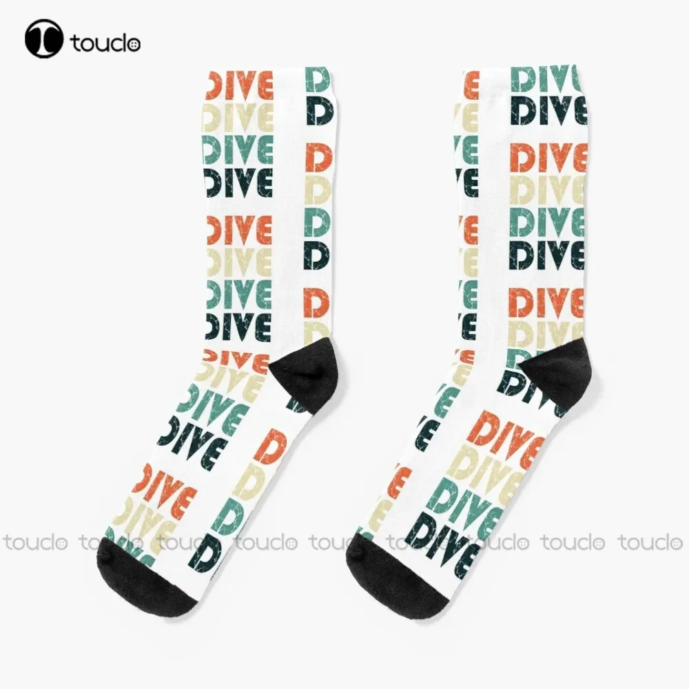 Retro Vintage Diving Springboard Diver Gift Dive Socks White Crew Socks Men Unisex Adult Teen Youth Socks Christmas Gift Custom