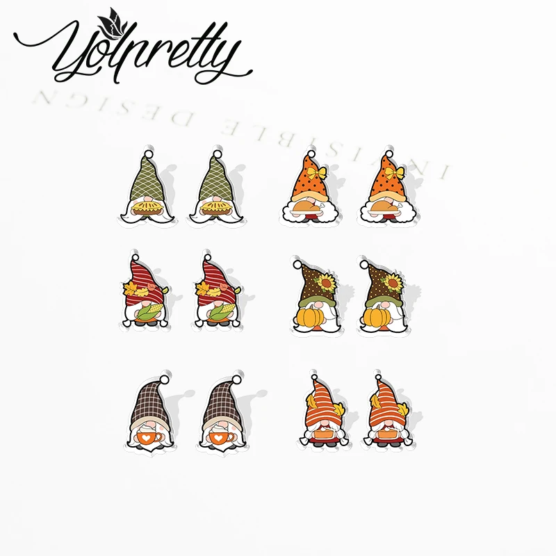 2023 Cartoon Dwarf Autumn Gnome Acrylic Stud Earrings Resin Epoxy Ear Fashion Jewelry Earrings for Women Girls